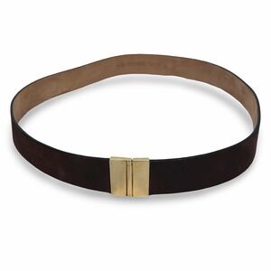 Tanner Mens Dark Brown Suede Leather Belt Gold Interlocking Buckle Italy XL